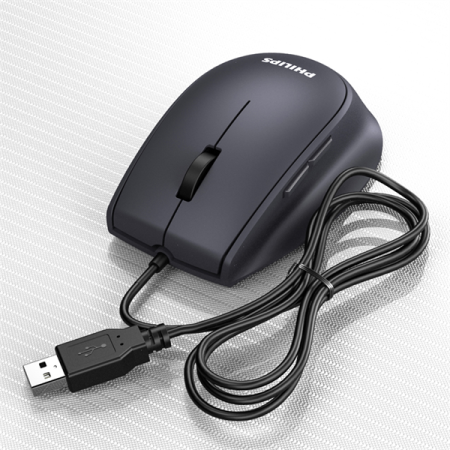 Фото Philips Проводная Мышь SPK7327, 5 кноп., USB 2.0, 1600dpi, бесшумная, Чёрный