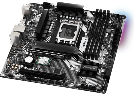 Фото ASROCK B760M PRO-A/D4 WIFI, LGA1700, B760, 4*DDR4, 4*SATA, 2*M.2, 3*USB 3.2, 2*USB 2.0, Type-C, 2*PCIx16, 1*PCIx1, 1*M.2 (Key E), HDMI+DP, mATX