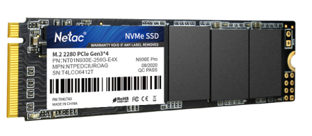 Фото Netac SSD N930E Pro 256GB PCIe 3 x4 M.2 2280 NVMe 3D NAND, R/W up to 2040/1270MB/s, IOPS(R4K) 150K/180K, TBW 150TB, 3y wty