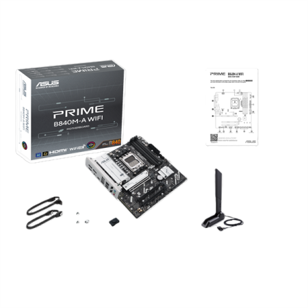 Фото ASUS PRIME B840M-A WIFI, AM5, B840, 4*DDR5, 4*SATA, 3*M.2, 2*USB 3.2, 4*USB 2.0, Type-C, 4*PCIx16, 2* DP+HDMI, mATX; 90MB1J20-M0EAY0