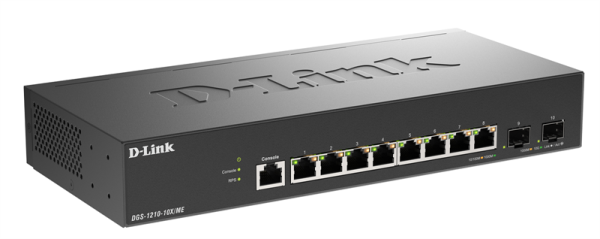 Фото D-Link Управляемый L2 коммутатор, 8x1000Base-T, 2x10GBase-X SFP+, защита от статического электричества до 6 кВ, CLI, консольный порт RJ-45, RPS, поддержка Dying Gasp