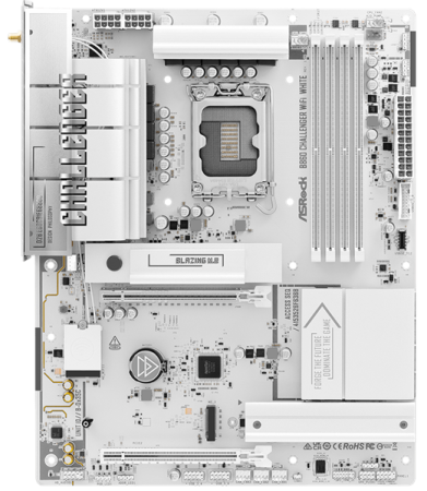 Фото ASROCK B860 Challenger WiFi White, LGA1851, B860, 4*DDR5, 4*SATA, 4*M.2, 4*USB 3.2, 2*USB 2.0, Type-C, 2*PCIx16, 1*M.2 (Key E), HDMI, ATX