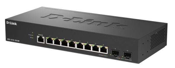 Фото D-Link Управляемый L2 коммутатор, 8x1000Base-T, 2x10GBase-X SFP+, защита от статического электричества до 6 кВ, CLI, консольный порт RJ-45, RPS, поддержка Dying Gasp