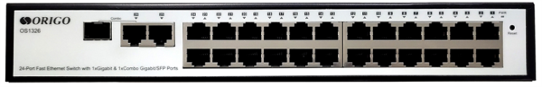 Фото ORIGO Smart Managed Switch 24x100Base-TX, 1x1000Base-T, 1xCombo 1000Base-T/SFP, 19" w/brackets
