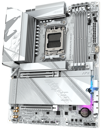 Фото GIGABYTE X870 AORUS ELITE X3D ICE, AM5, X870, 4*DDR5, 2*SATA, 4*M.2, 6*USB 3.2, 1*USB 2.0, 2*Type-C, 3*PCIx16, HDMI, ATX