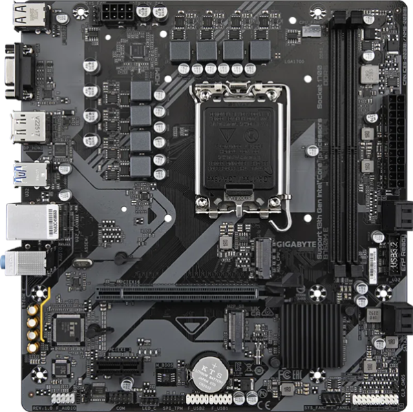 Фото GIGABYTE B760M E, LGA1700, B760, 2*DDR5, 4*SATA, 2*M.2, 4*USB 3.2, 2*USB 2.0, 1*PCIx16, 1*PCIx1, HDMI+DP, mATX