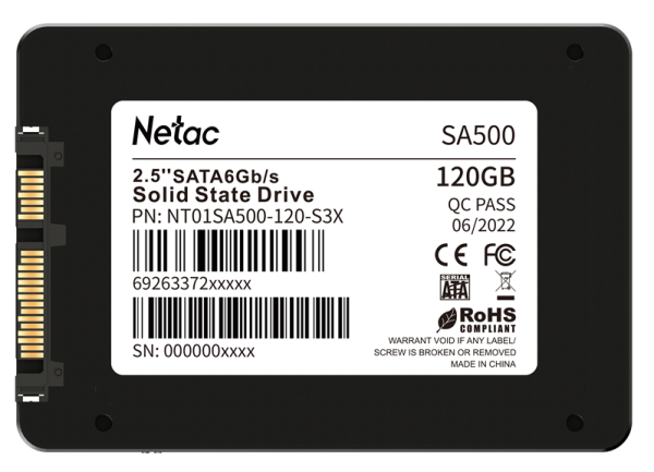 Фото Netac SSD SA500 120GB 2.5 SATAIII 3D NAND, R/W up to 500/400MB/s, TBW 60TB, 3y wty