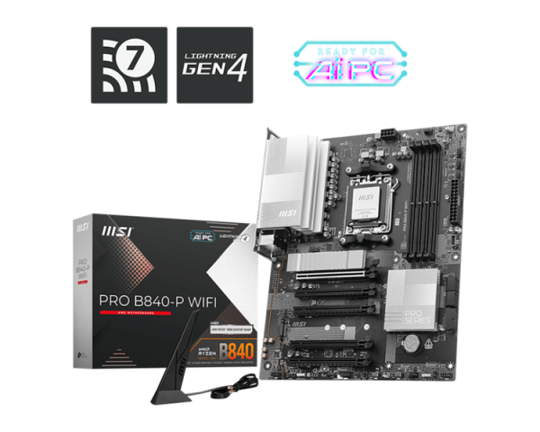 Фото MSI PRO B840-P WIFI ,B840,AM5,4DDR5,5PCI-Ex16,2M.2,4SATA3,2USB10G(1A+1C),5USB5G
