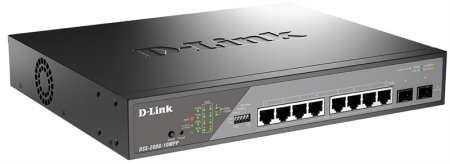 Фото D-Link Настраиваемый L2 PoE-коммутатор, 8x1000Base-T PoE 802.3bt 90 Вт, 2x1000Base-X SFP, PoE-бюджет 242 Вт, дальность PoE до 250 м