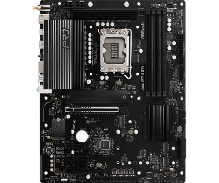 Фото ASROCK Z890 PRO-A WIFI, LGA1851, Z890, 4*DDR5, 4*SATA, 4*M.2, 4*USB 3.2, 4*USB 2.0, Type-C, 1*PCIx16, 2*PCIx4, 1*M.2 (Key E), HDMI+DP, ATX