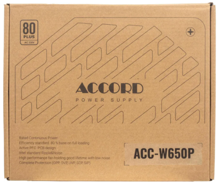 Фото Accord ATX 650W ACC-W650P 80+ white (20+4pin) 120mm fan 6xSATA RTL