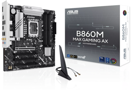 Фото ASUS B860M MAX GAMING AX, LGA1851, B860, 4*DDR5, 4*SATA, 3*M.2, 4*USB 3.2, 4*USB 2.0, Type-C, 2*PCIx16, DP, mATX; 90MB1JZ0-M0EAY0