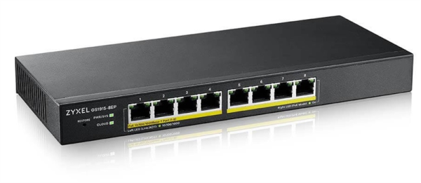 Фото Smart L2 PoE+ Zyxel NebulaFlex GS1915-8EP, 8xGE PoE+, бесшумный (без вентилятора), бюджет PoE 60 Вт