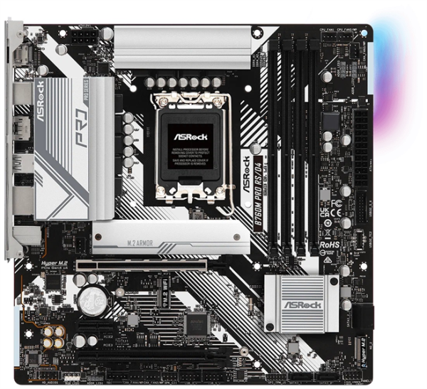 ASROCK B760M PRO RS, LGA1700, B760, 4*DDR5, 4*SATA, 3*M.2, 3*USB 3.2, 2*USB 2.0, Type-C, 2*PCIx16, 1xM.2 (Key E), HDMI+DP, mATX