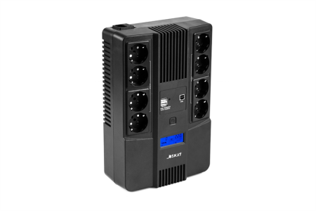 Фото (8933) SKAT-UPS 800-AID-IN-1x9-8 ИБП 220В 480Вт, LCD, АКБ 1x 9Ач, line interactive, мод.синус, 8хSchuko,2xUS