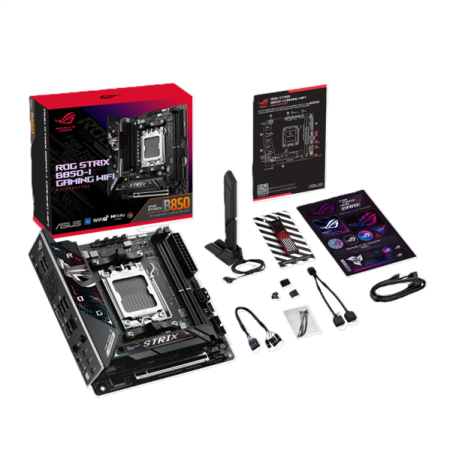Фото ASUS ROG STRIX B850-I GAMING WIFI, AM5, B650, 2*DDR5, 2*SATA, 2*M.2, 4*USB 3.2, 2*USB 2.0, Type-C, 2*PCIx16, HDMI, mITX; 90MB1K30-M0EAY0