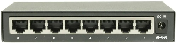 Фото OSNOVO SW-10800 Неуправляемый коммутатор Fast Ethernet на 8 RJ45 портов. Порты: 8 x FE (10/100Base-TX). Изоляция портов (VLAN). Auto MDI/MDIX Встроенная грозозащита 3кВ. В комплекте БП DC12V(1A). Разм