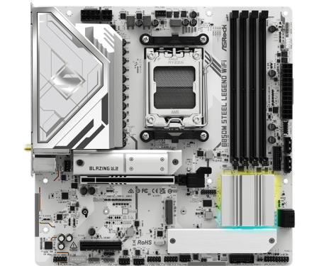 Фото ASROCK B850M STEEL LEGEND WIFI, AM5, B850, 4*DDR5, 4*SATA, 3*M.2, 4*USB 2.0, 3*USB 3.2, Type-C, 2*PCIx16, 1*M.2 (Key E), HDMI+DP, mATX