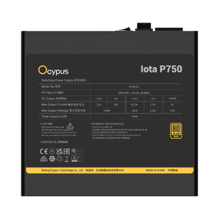 Фото Ocypus Iota P750, 750W, APFC, 80+ Gold, ATX 3.1, Fully Modular, 120mm Fan (P750-GF)