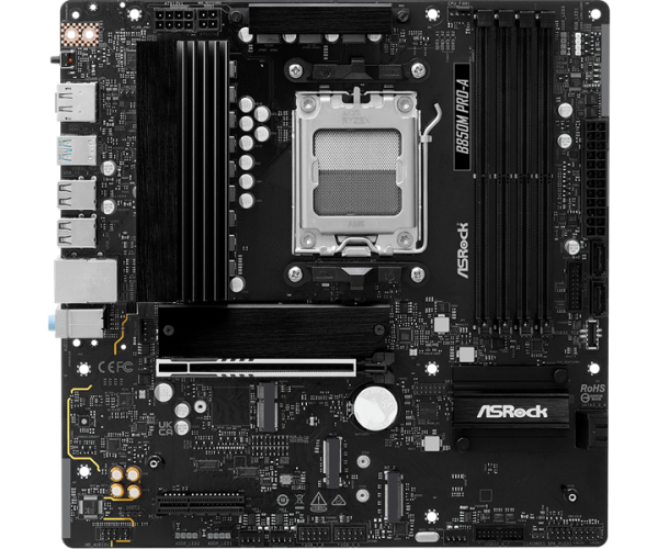 Фото ASROCK B850M PRO-A, AM5, B850, 4*DDR5, 4*SATA, 4*M.2, 4*USB 2.0, 3*USB 3.2, 2*Type-C, 2*PCIx16, 1*M.2 (Key E), HDMI+DP, mATX