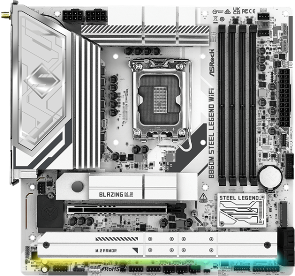 Фото ASROCK B860M STEEL LEGEND WIFI, LGA1851, B860, 4*DDR5, 4*SATA, 4*M.2, 4*USB 3.2, 2*USB 2.0, Type-C, 2*PCIx16, 1*M.2 (Key E), HDMI+DP, mATX