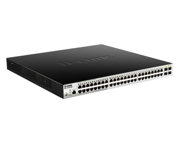 Фото D-Link PROJ Управляемый L2 PoE-коммутатор, 48x1000Base-T PoE, 4x1000Base-X SFP, PoE-бюджет 193 Вт, защита от статического электричества до 6 кВ, CLI, консольный порт RJ-45, поддержка Dying Gasp