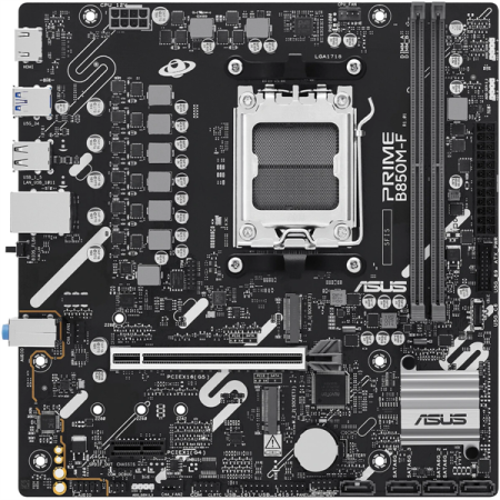 Фото ASUS PRIME B850M-F, AM5, B850, 2*DDR5, 4*SATA, 2*M.2, 4*USB 3.2, 4*USB 2.0, 3*PCIx16, 2*PCIx1, DP+HDMI, mATX; 90MB1N90-M0EAY0