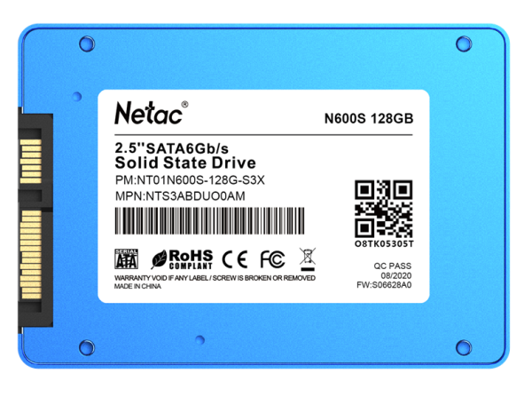 Фото Netac SSD N600S 128GB 2.5 SATAIII 3D NAND, 7mm, R/W up to 510/440MB/s, TBW 70TB, 5y wty
