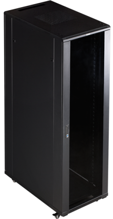 Фото Шкаф 19 Business, 42U 800x1200, черный, передняя дверь стекло, задняя дверь распашная металл