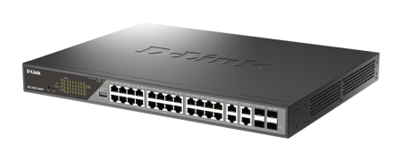 Фото D-Link Настраиваемый L2 PoE-коммутатор, 24x1000Base-T PoE (8 портов 802.3bt 90 Вт), 4xCombo 1000Base-T PoE/SFP, PoE-бюджет 518 Вт, дальность PoE до 250 м