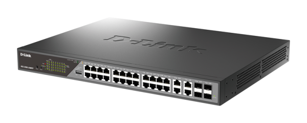Фото D-Link Настраиваемый L2 PoE-коммутатор, 24x1000Base-T PoE (8 портов 802.3bt 90 Вт), 4xCombo 1000Base-T PoE/SFP, PoE-бюджет 518 Вт, дальность PoE до 250 м