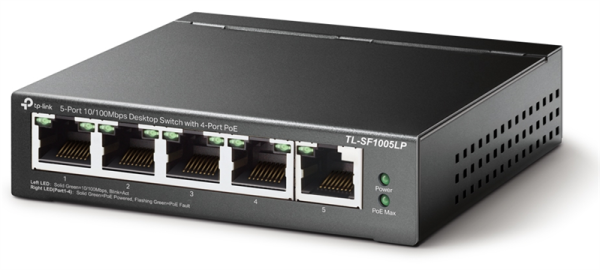 Фото TP-Link TL-SF1005LP, 5-Port 10/100 Mbps Desktop Switch with 4-Port PoE, 41 W, 250m
