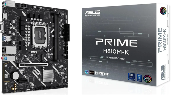 ASUS PRIME H810M-K, LGA1851, H810, 2*DDR5, 4*SATA, 1*M.2, 2*USB 3.2, 4*USB 2.0, 1*PCIx16, 1*PCIx1, HDMI+VGA, mATX; 90MB1N10-M0EAY0