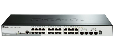 Фото D-Link DGS-1510-28P/A1A, PROJ L2+ Smart Switch with 24 10/100/1000Base-T ports and 2 1000Base-X SFP ports and 2 10GBase-X SFP+ ports (24 PoE ports 802.3af/802.3at (30 W), PoE Budget 193W).16K Mac add