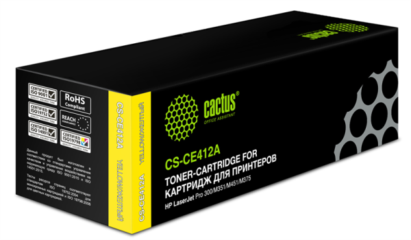 Фото Cactus CS-CE412A CE412A желтый (2600стр.) для HP CLJ Pro 300/400/M351/