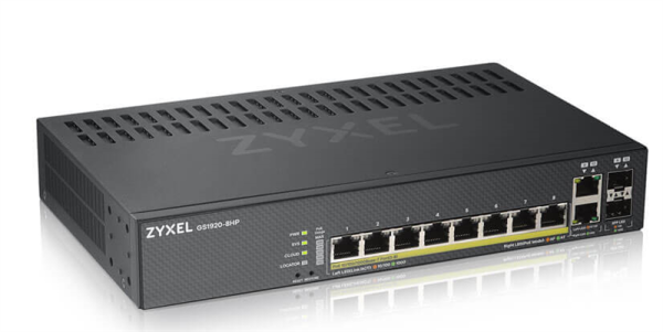 Smart L2 PoE+ Zyxel NebulaFlex GS1920-8HPv2, 8xGE PoE+, 2xCombo (SFP/RJ-45), бесшумный (без вентилятора), бюджет PoE 130 Вт