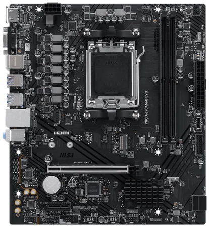 Фото MSI PRO A620AM-B EVO AM5, 2*DDR5, 1*PCIEx16, 1*PCIEx1, 1*M.2, 1*TypeC, 6*USB3.2Gen1, 6*USB2.0, 2*SATA3.0, 2.5G, VGA, HDMI, M-ATX, RTL
