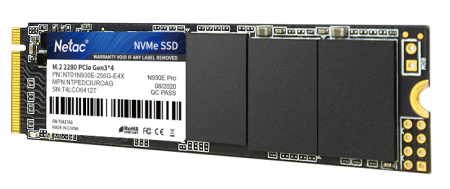 Фото Netac SSD N930E Pro 256GB PCIe 3 x4 M.2 2280 NVMe 3D NAND, R/W up to 2040/1270MB/s, IOPS(R4K) 150K/180K, TBW 150TB, 3y wty