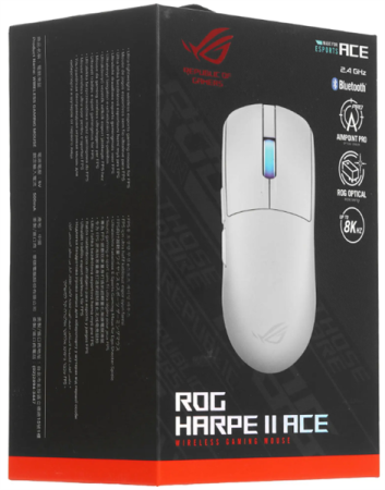 Фото ASUS ROG ROG HARPE II ACE, 48g, Wired, 2.4GHz RF, Bluetooth 5.1, 442K DPI sensor, 5 Programmable Buttons, White