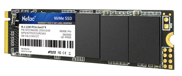Фото Netac SSD N930E Pro 256GB PCIe 3 x4 M.2 2280 NVMe 3D NAND, R/W up to 2040/1270MB/s, IOPS(R4K) 150K/180K, TBW 150TB, 3y wty