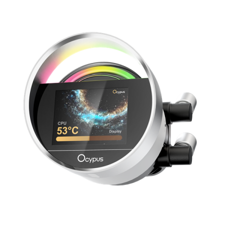 Фото Ocypus Sigma L24 WH ARGB, 240mm, LCD Pump 2.4", 2x120mm ARGB fans, LGA115X/1200/1700/18XX, AM4/AM5
