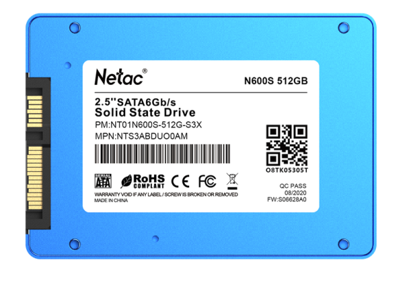 Фото Netac SSD N600S 512GB 2.5 SATAIII 3D NAND, 7mm, R/W up to 540/490MB/s, TBW 280TB, 5y wty