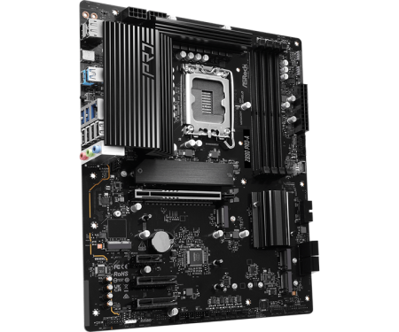 Фото ASROCK Z890 PRO-A, LGA1851, Z890, 4*DDR5, 4*SATA, 4*M.2, 4*USB 3.2, 4*USB 2.0, Type-C, 1*PCIx16, 2*PCIx4, 1*M.2 (Key E), HDMI+DP, ATX