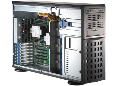 Supermicro SuperServer Tower 741P-TR noCPU(2)4th Gen Xeon Scalable/TDP 300W/no DIMM(16)/ SATARAID HDD(8)LFF/2xM.2 NVMe 6xFH/2x1GbE/2x1200W