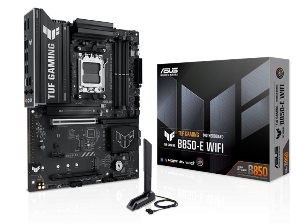Фото ASUS TUF GAMING B850-E WIFI, AM5, B850, 4*DDR5, 4*SATA, 3*M.2, 4*USB 3.2, 3*USB 2.0, Type-C, 3*PCIx16, 1*PCIx1, DP+HDMI, ATX; 90MB1L20-M0EAY0