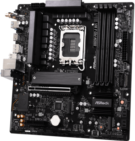 Фото ASROCK B860M PRO-A WIFI, LGA1851, B860, 4*DDR5, 4*SATA, 4*M.2, 6*USB 3.2, 2*USB 2.0, Type-C, 2*PCIx16, 1*M.2 (Key E), HDMI+DP, mATX
