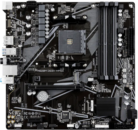 Фото GIGABYTE A520M DS3H WF6E, AM4, A520, 4*DDR4, 4*SATA, 1*M.2, 4*USB 3.2, 2*USB 2.0, 1*PCIx16, 1*PCIx1, DP+HDMI, mATX