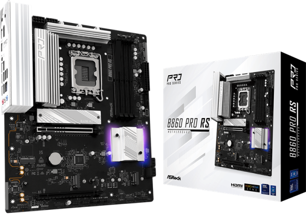 ASROCK B860 PRO RS, LGA1851, B860, 4*DDR5, 4*SATA, 4*M.2, 6*USB 3.2, 2*USB 2.0, Type-C, 2*PCIx16, 1*M.2 (Key E), HDMI+DP, ATX