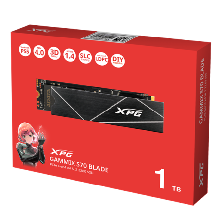 Фото ADATA GAMMIX S70 BLADE M.2 2280 NVMe PCIe 4.0 x4 1TB 7400/5500 COLOR BOX SEPARATED