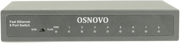 Фото OSNOVO SW-10800 Неуправляемый коммутатор Fast Ethernet на 8 RJ45 портов. Порты: 8 x FE (10/100Base-TX). Изоляция портов (VLAN). Auto MDI/MDIX Встроенная грозозащита 3кВ. В комплекте БП DC12V(1A). Разм